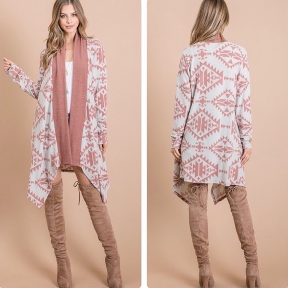 Bohemian Brushed Aztec Print Open Cardigan Long Sleeve NWOT Size Medium - Picture 1 of 10